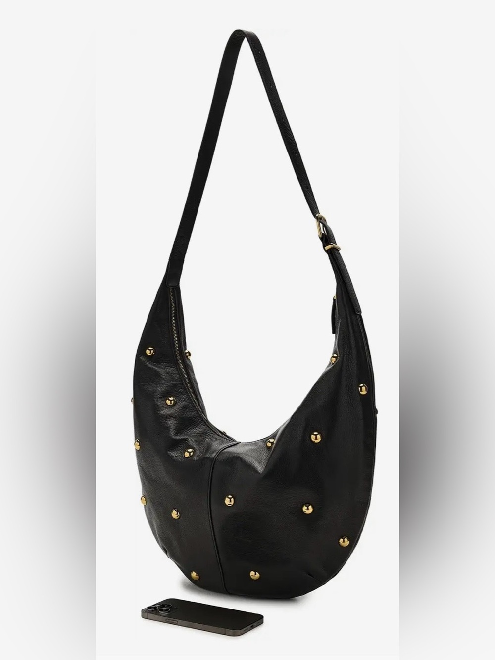 Madewell Essential Curve Black Studded Leather Hobo Bag